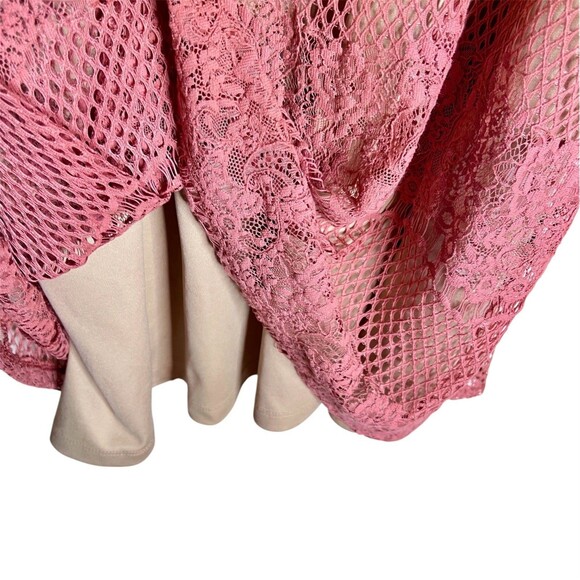 Dina Be Crochet Sleeveless Dress Sz L Rose Beige Lining Keyhole Back Button - Picture 3 of 8